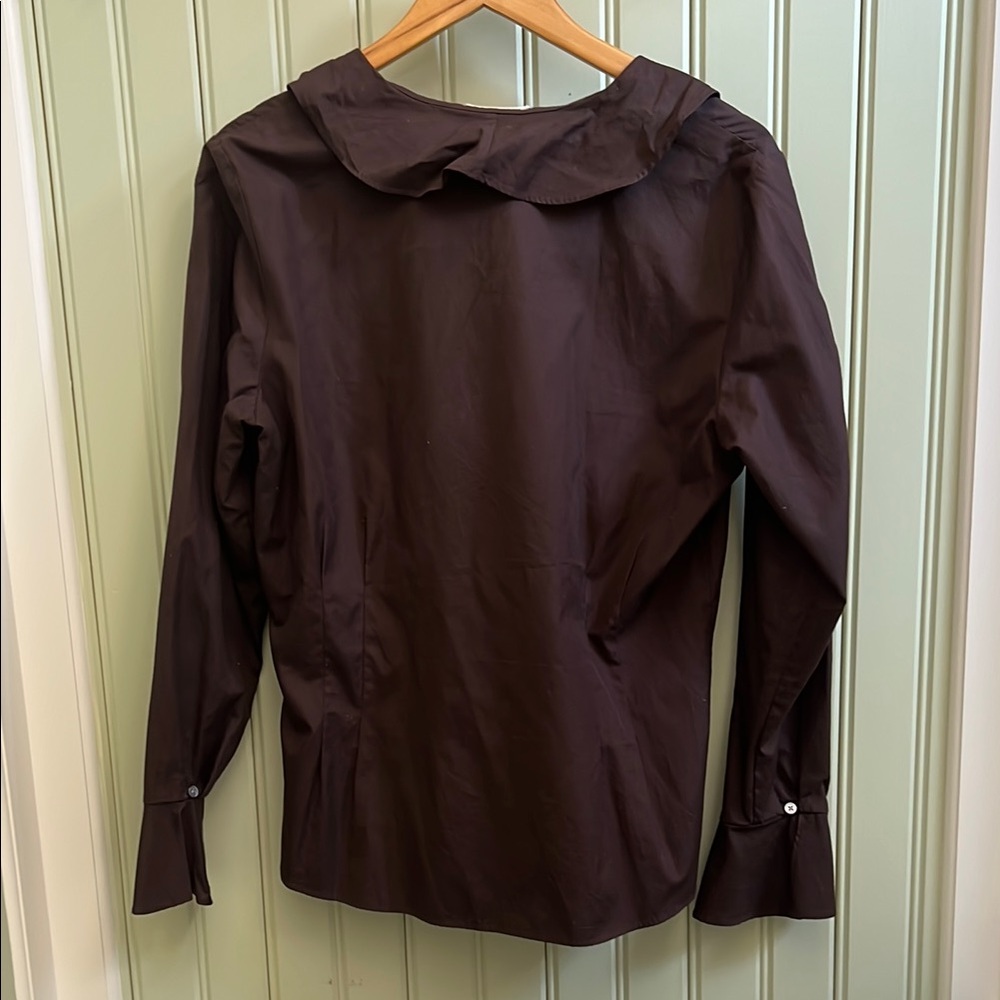 Elegant Brown Ruffle Blouse - Picture 2 of 4